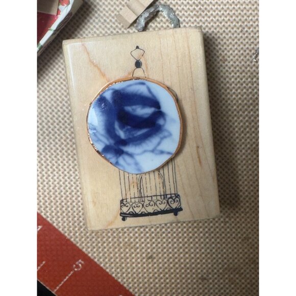 Artisan Silver & Blue Willow China Statement Cocktail Rose Ring Size 9 - Picture 12 of 12